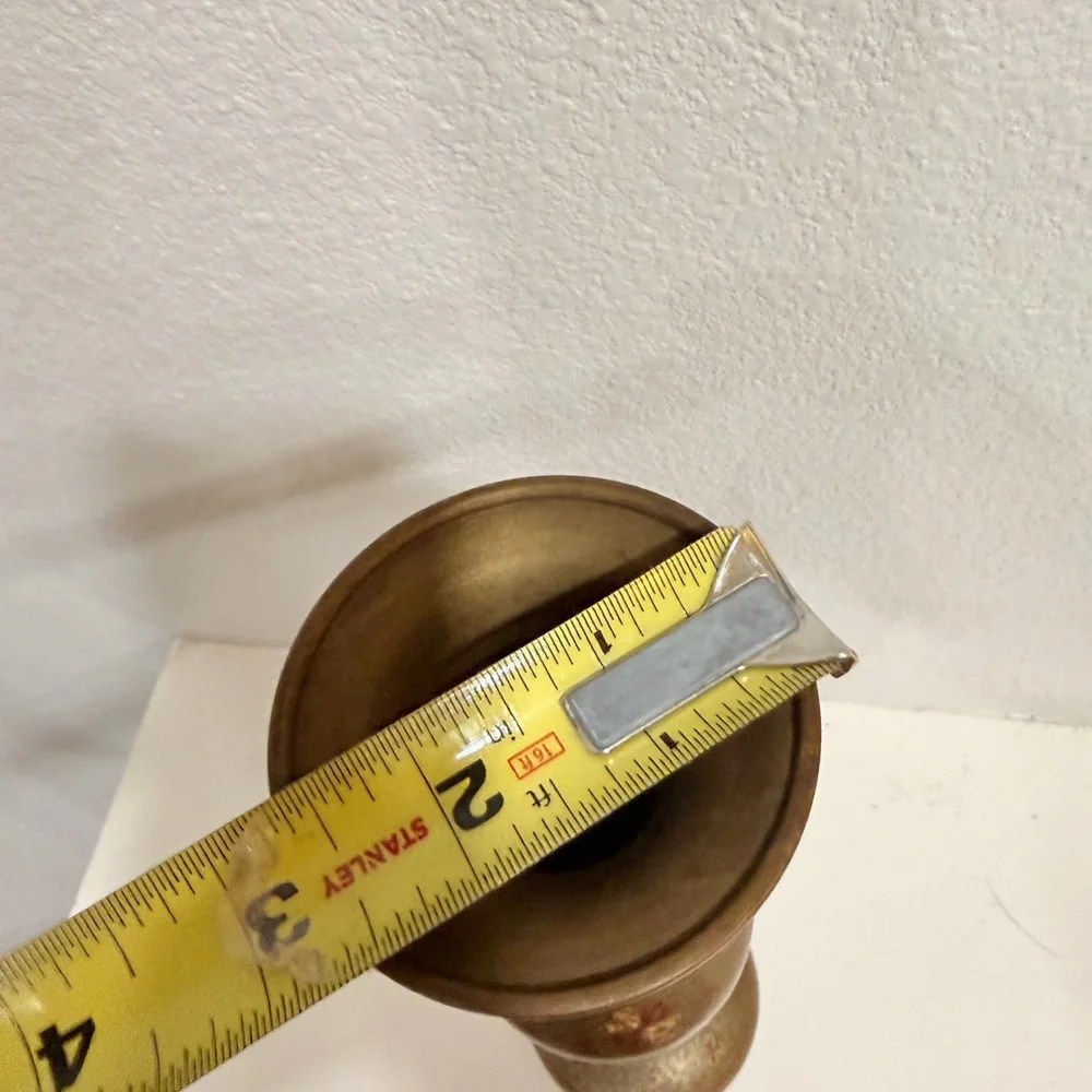 Vintage Brass Enamel Vase | Etched Floral‎ Cloisonné Style Boho Decor